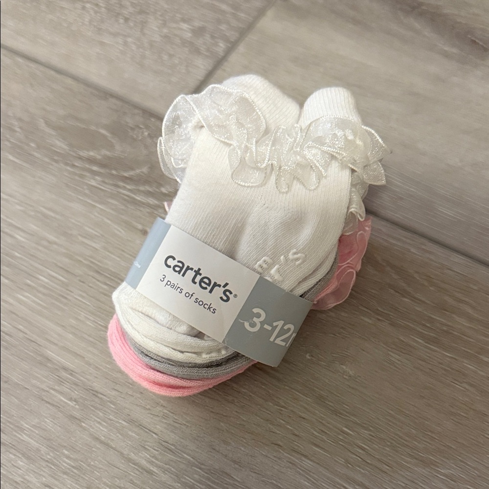Carter's Kids Ruffle Socks - White, Pink, Gray
